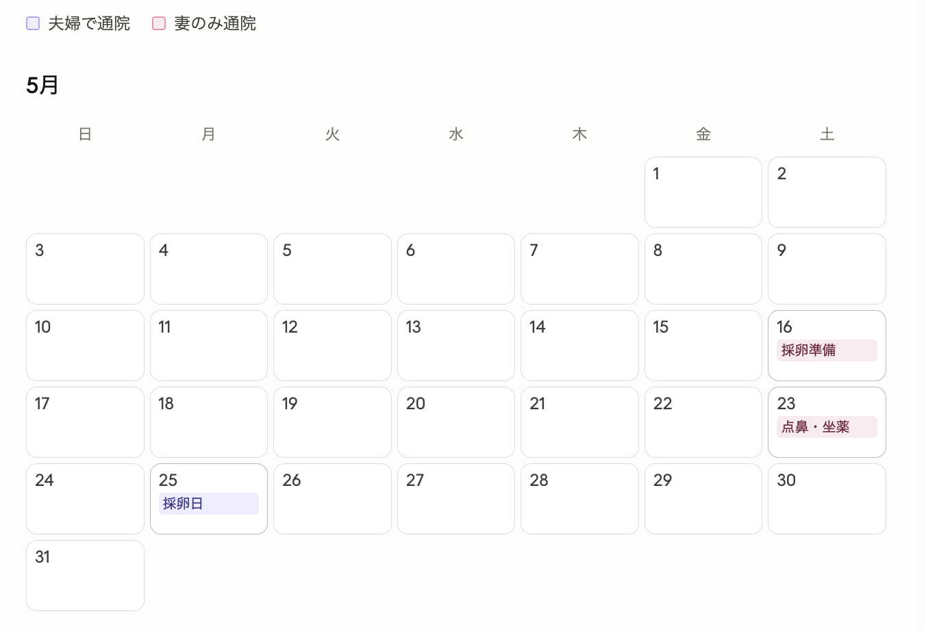 5月の通院カレンダー